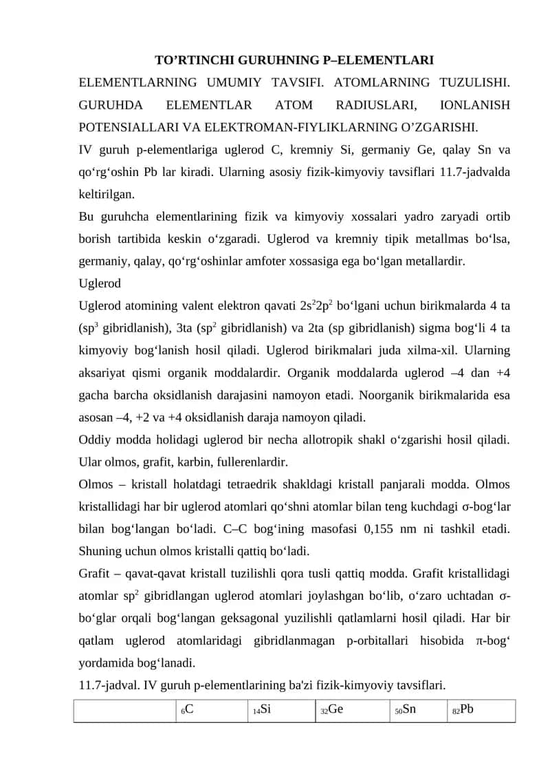 TO’RTINCHI GURUHNING P–ELEMENTLARI 1