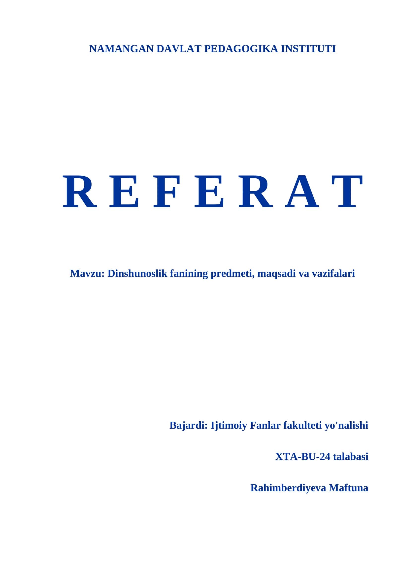Dinshunoslik fanining predmeti, maqsadi va vazifalari 1