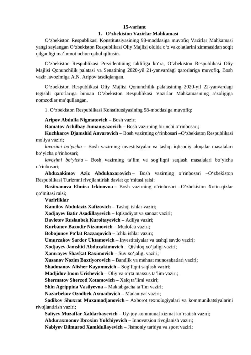 O‘zbekiston Vazirlar Mahkamasi 1