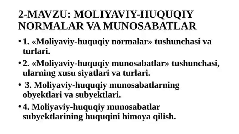 Moliyaviy-huquqiy normalar va munosabatlar