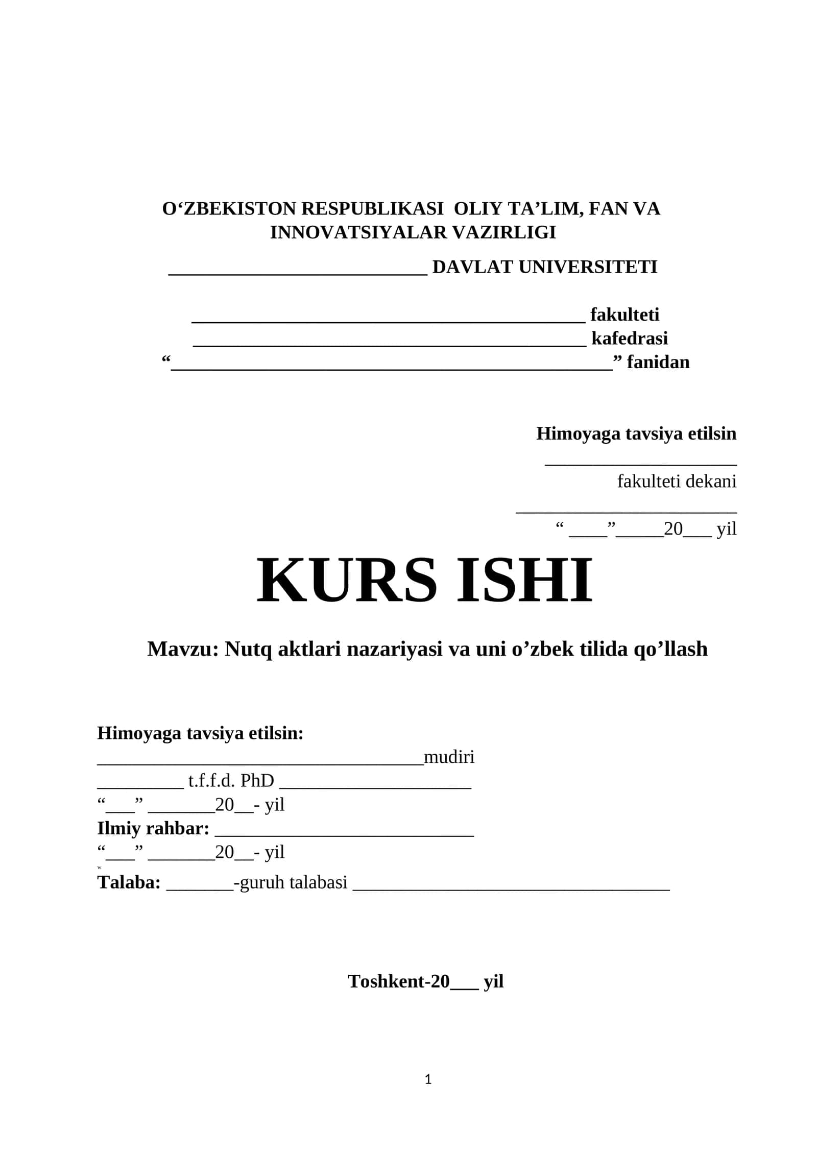 Nutq aktlari nazariyasi va uni o’zbek tilida qo’llash 1