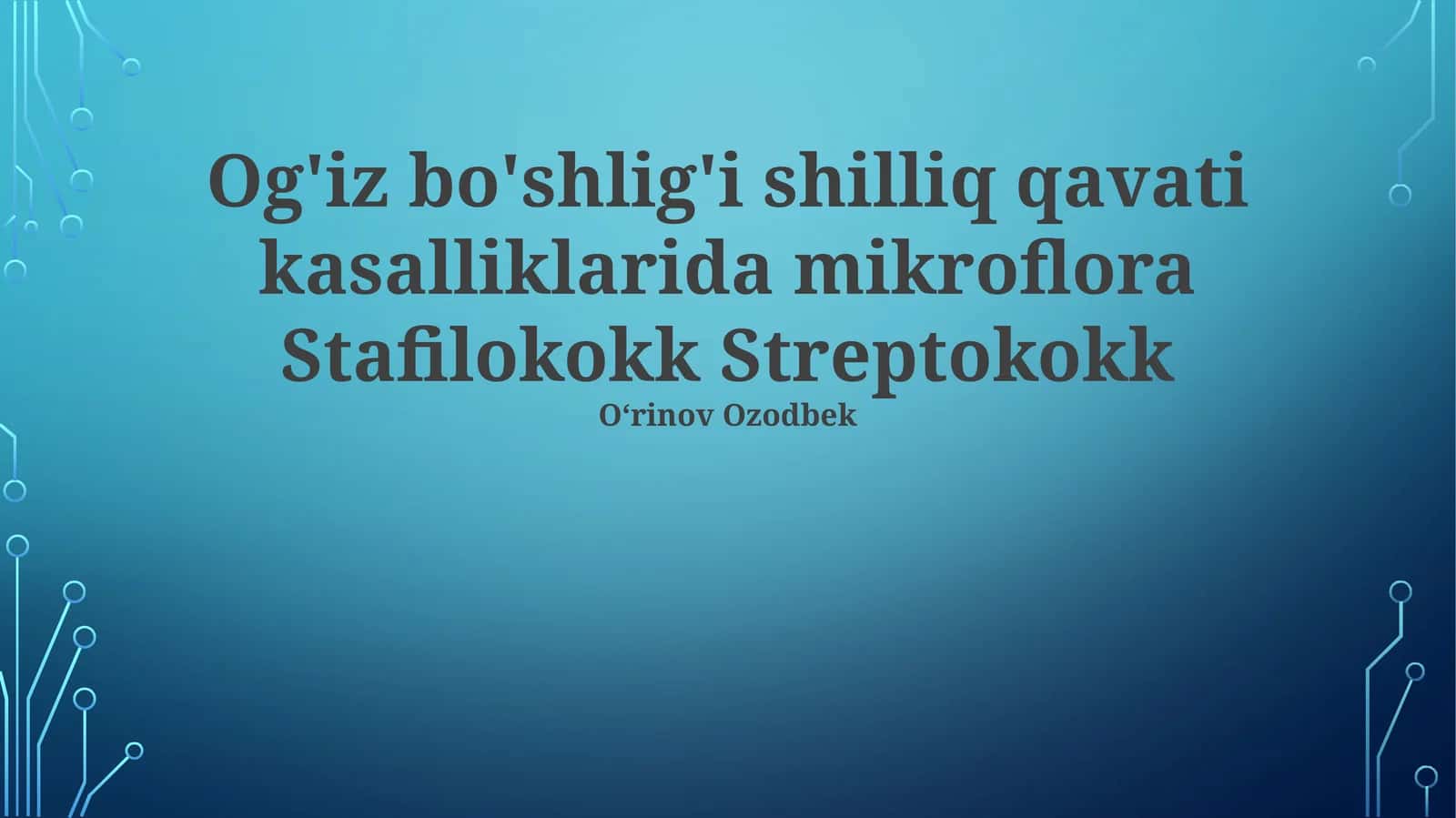 Og'iz bo'shlig'i shilliq qavati kasalliklarida mikroflora Stafilokokk Streptokokk 1