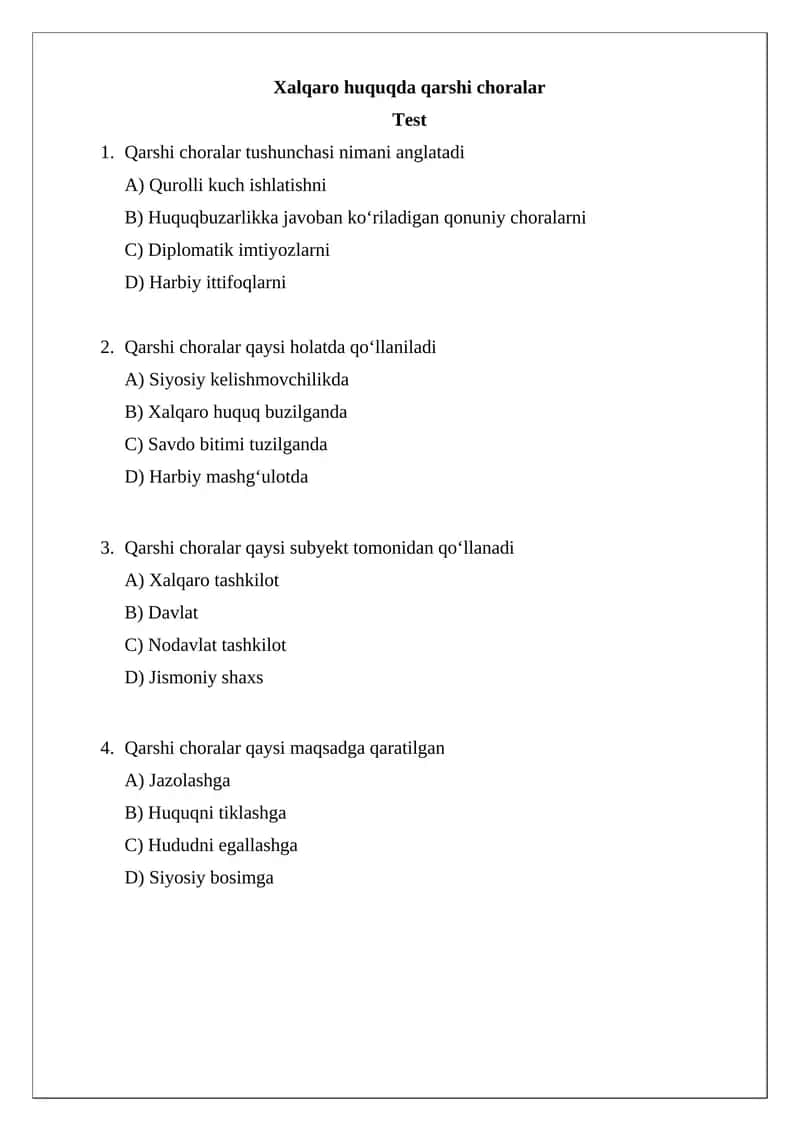 Xalqaro huquqda qarshi choralar 1