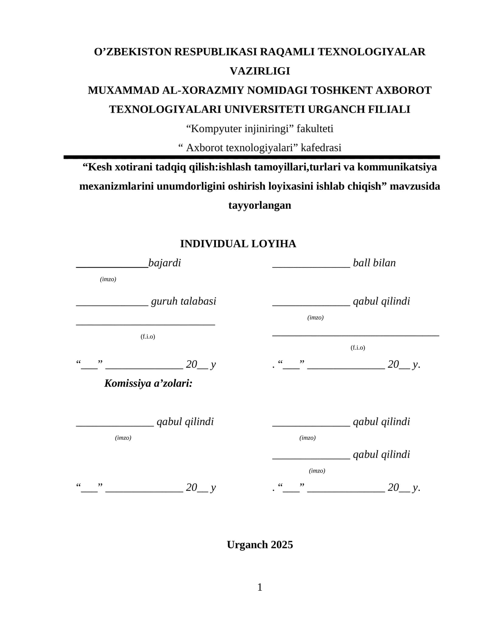 Kesh xotirani tadqiq qilish: ishlash tamoyillari, turlari va kommunikatsiya mexanizmlarini unumdorligini oshirish loyixasini ishlab chiqish 1