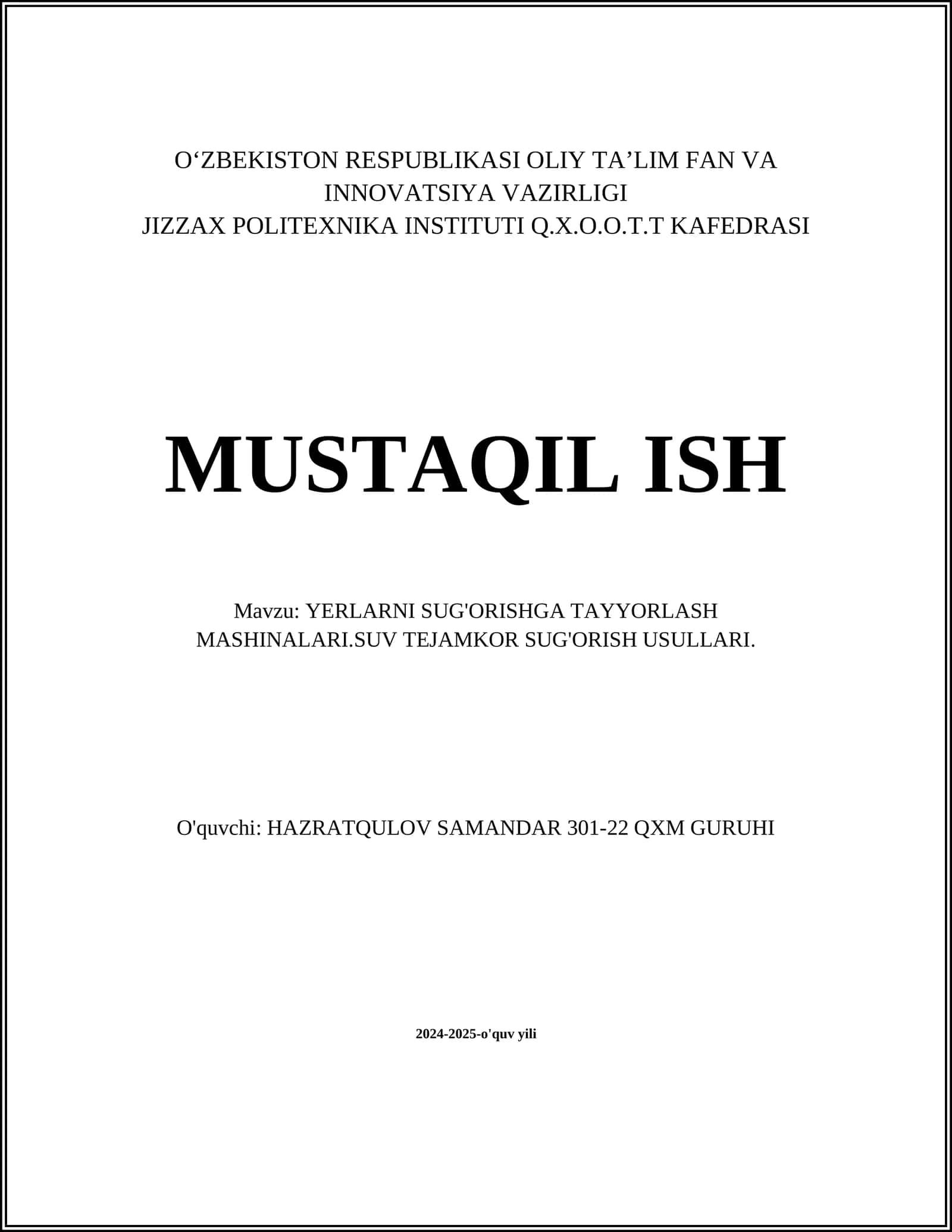 YERLARNI SUG'ORISHGA TAYYORLASH MASHINALARI.SUV TEJAMKOR SUG'ORISH USULLARI 1
