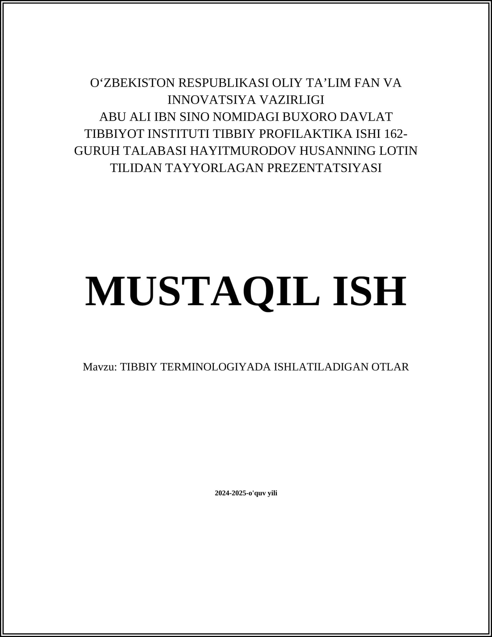 TIBBIY TERMINOLOGIYADA ISHLATILADIGAN OTLAR 1