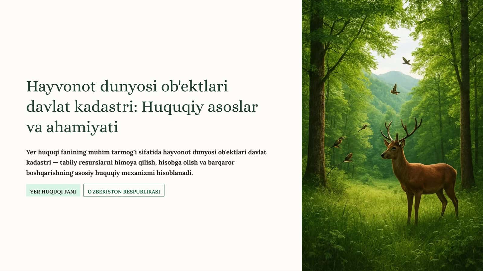 Hayvonot dunyosi ob'ektlari davlat kadastri: Huquqiy asoslar va ahamiyati 1