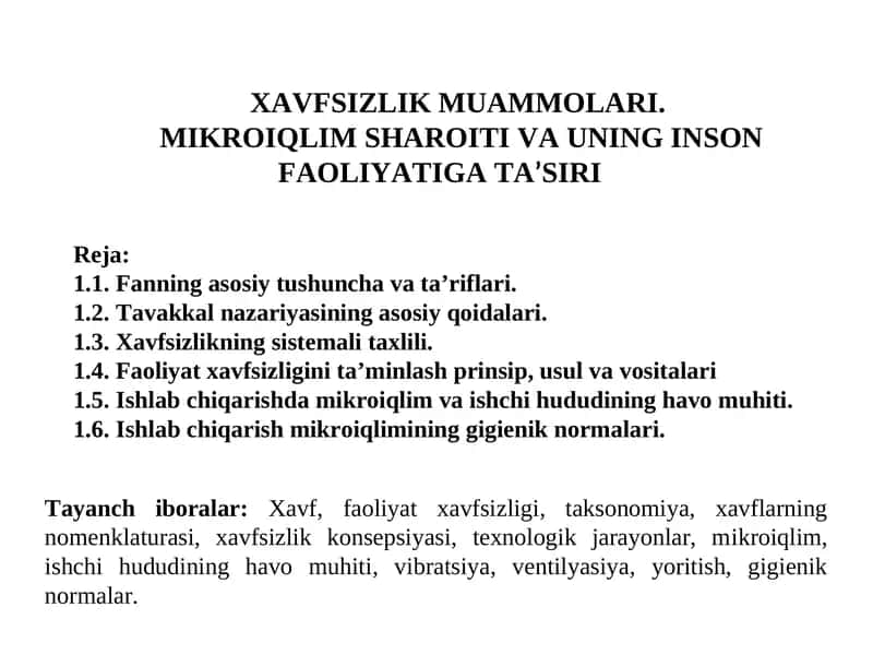 XAVFSIZLIK MUAMMOLARI 1