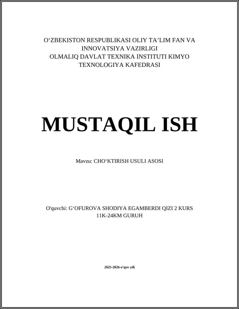 CHOʻKTIRISH USULI ASOSI 1