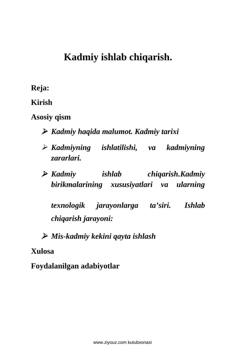 Kadmiy ishlab chiqarish 1