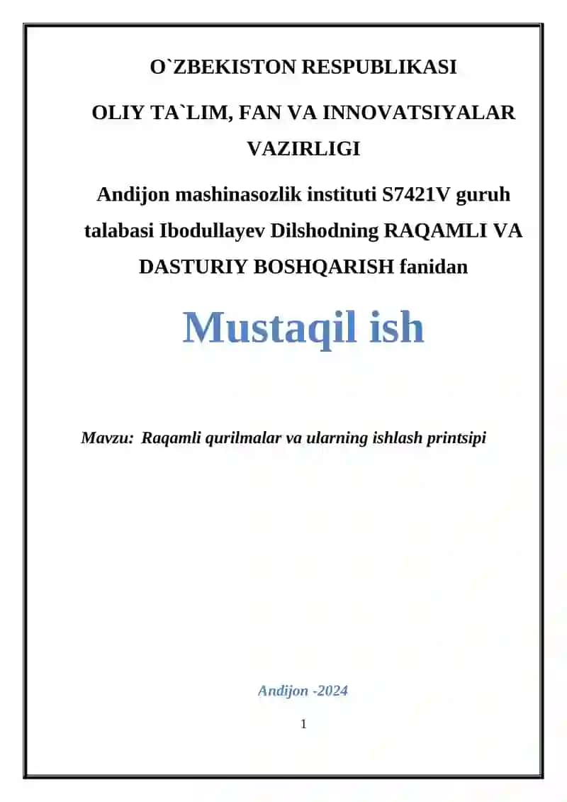 Raqamli qurilmalar va ularning ishlash printsipi