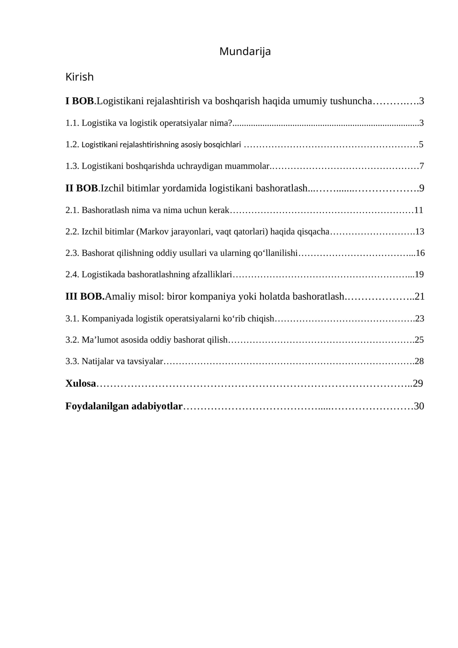 Logistikani rejalashtirish va boshqarish 1