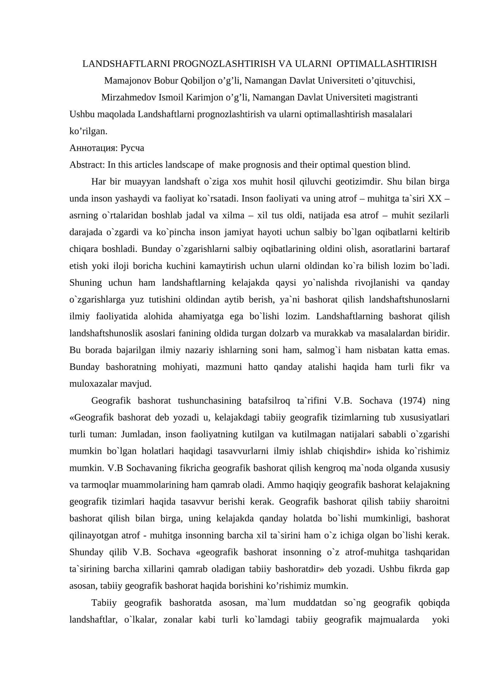 LANDSHAFTLARNI PROGNOZLASHTIRISH VA ULARNI OPTIMALLASHTIRISH 1
