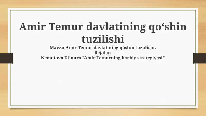 Amir Temur davlatining qoʻshin tuzilishi 1
