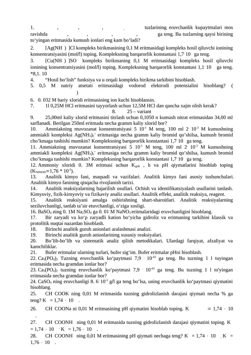 ANALITIK KIMYO testlar 1