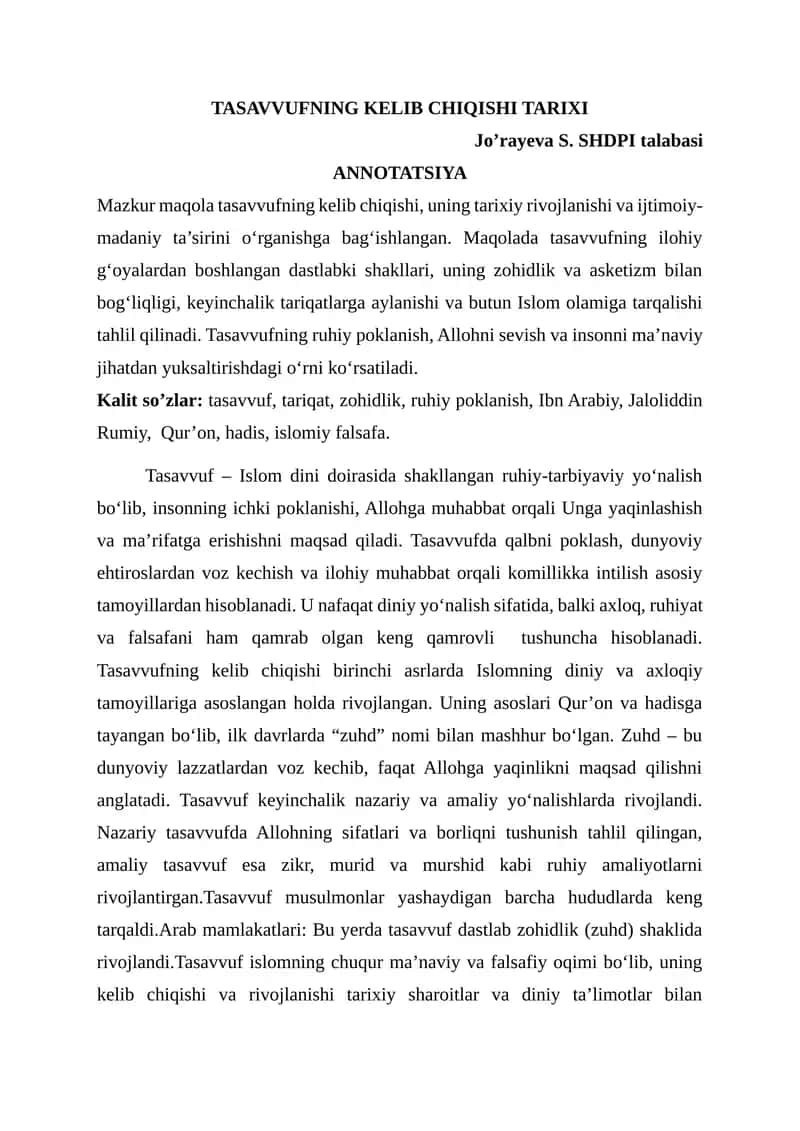 TASAVVUFNING KELIB CHIQISHI TARIXI 1
