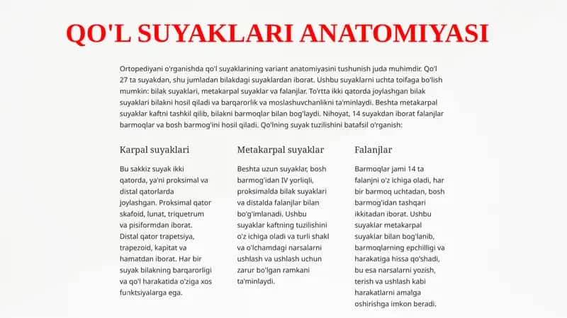 QO'L SUYAKLARI ANATOMIYASI 1