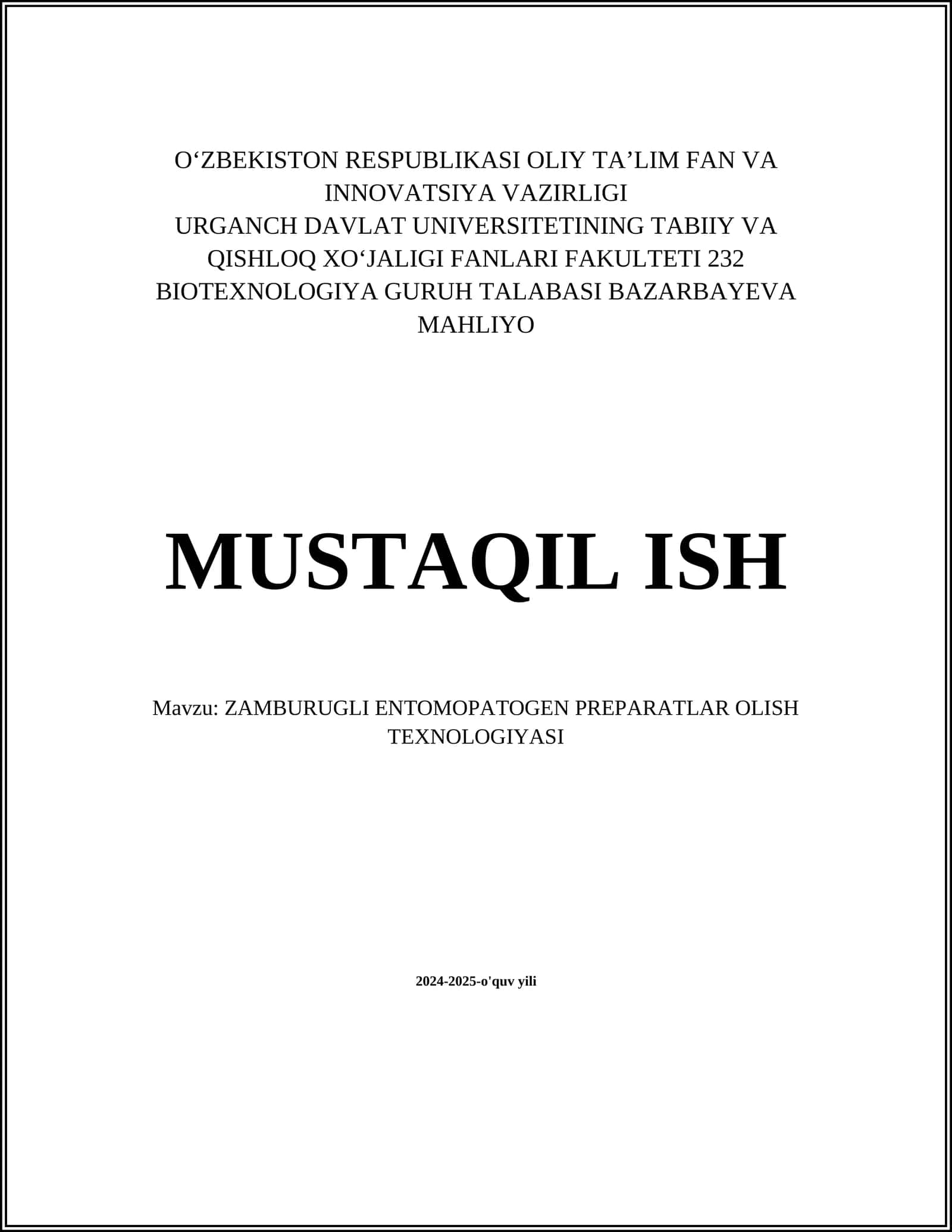 ZAMBURUGLI ENTOMOPATOGEN PREPARATLAR OLISH TEXNOLOGIYASI 1