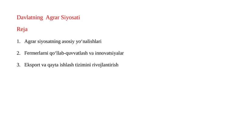 Agrar Siyosatning Asosiy Yo'nalishlari 1