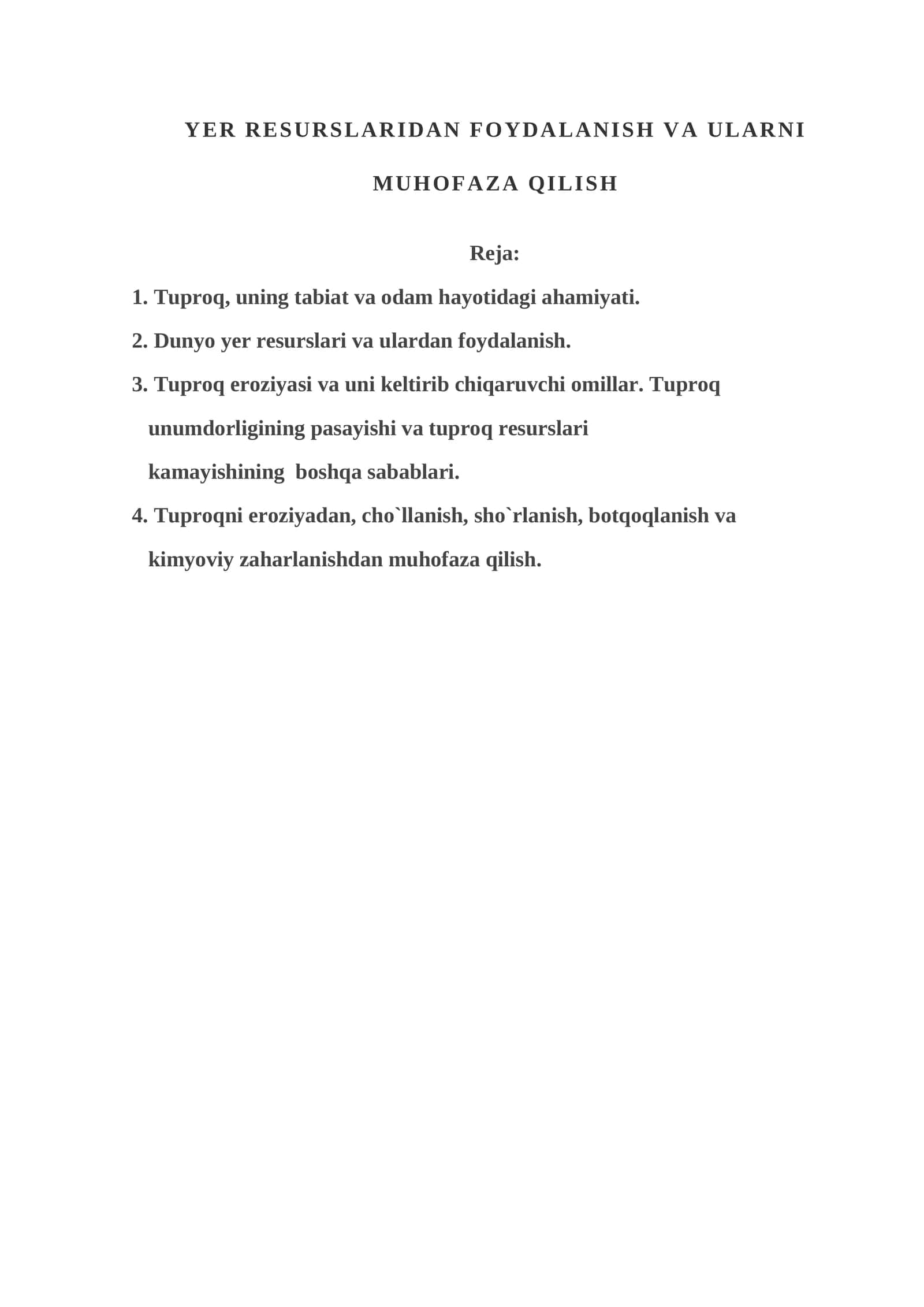 YER RESURSLARIDAN FOYDALANISH VA ULARNI MUHOFAZA QILISH 1