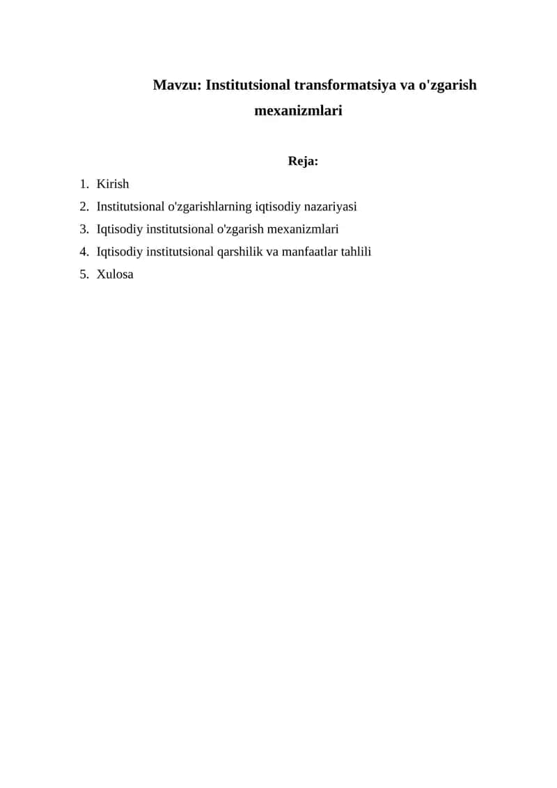 Institutsional transformatsiya va o'zgarish mexanizmlari 1