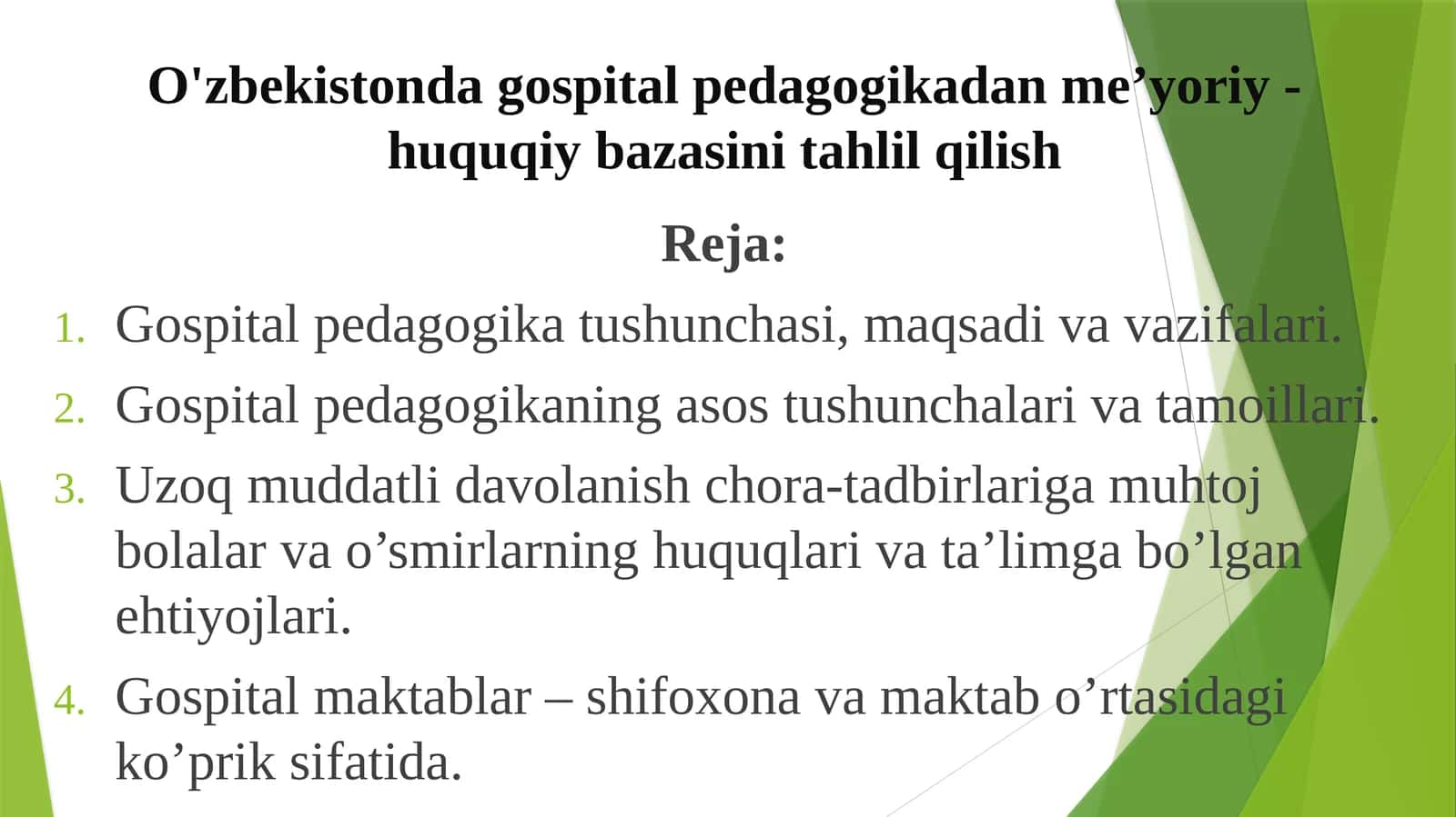 O'zbekistonda gospital pedagogikadan me'yoriy - huquqiy bazasini tahlil qilish 1