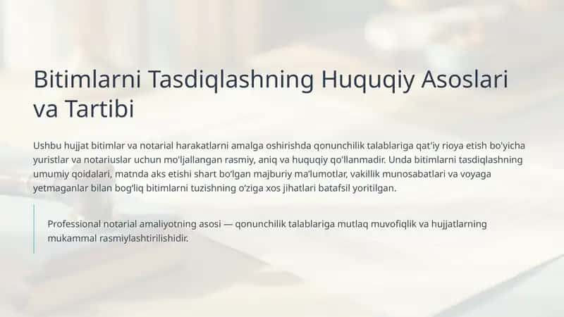 Bitimlarni Tasdiqlashning Huquqiy Asoslari va Tartibi 1