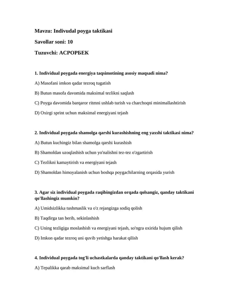 Indivudal poyga taktikasi 1