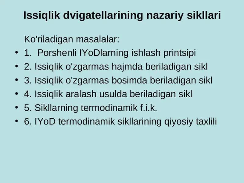 Issiqlik dvigatеllarining nazariy sikllari 1