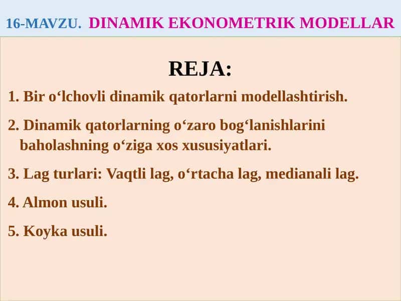 DINAMIK EKONOMETRIK MODELLAR 1
