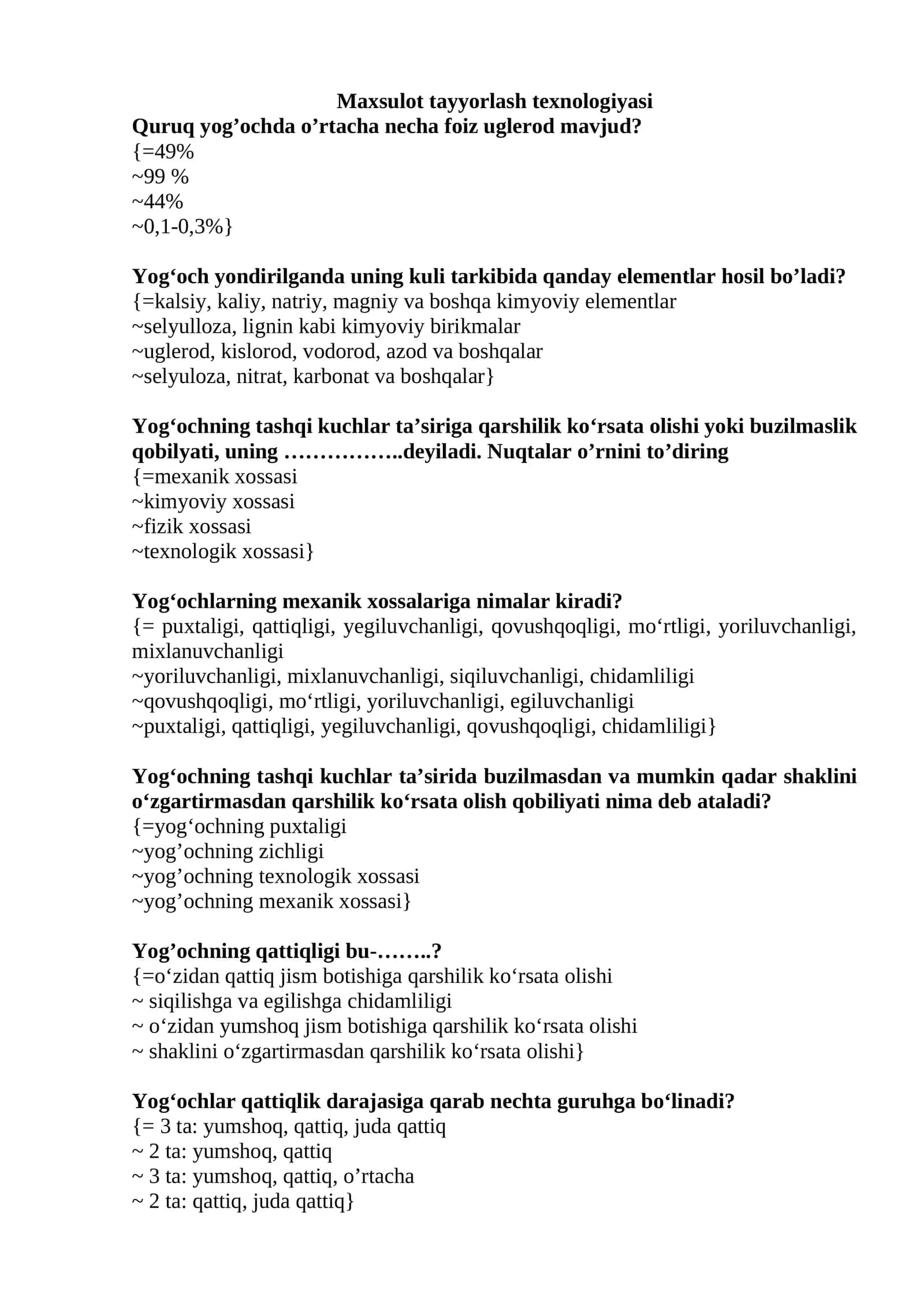 Maxsulot tayyorlash texnologiyasi 1
