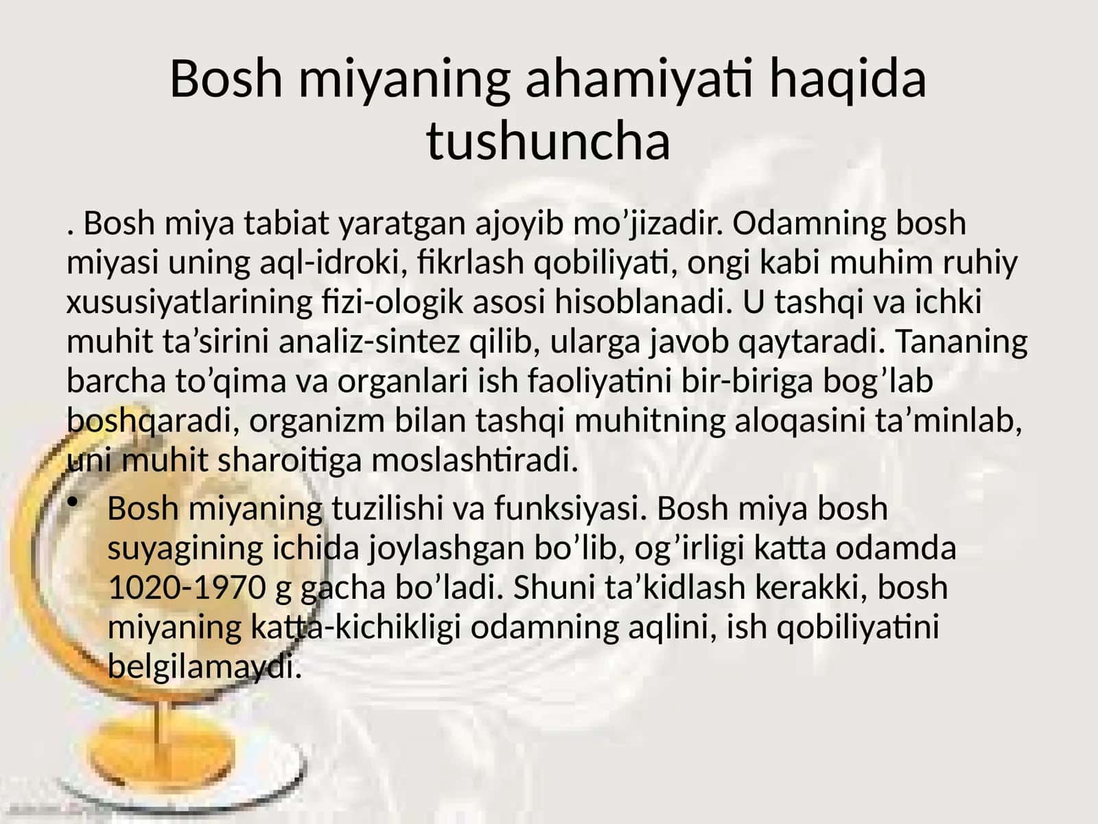 Bosh miya tuzilishi va funktsiyasi 1
