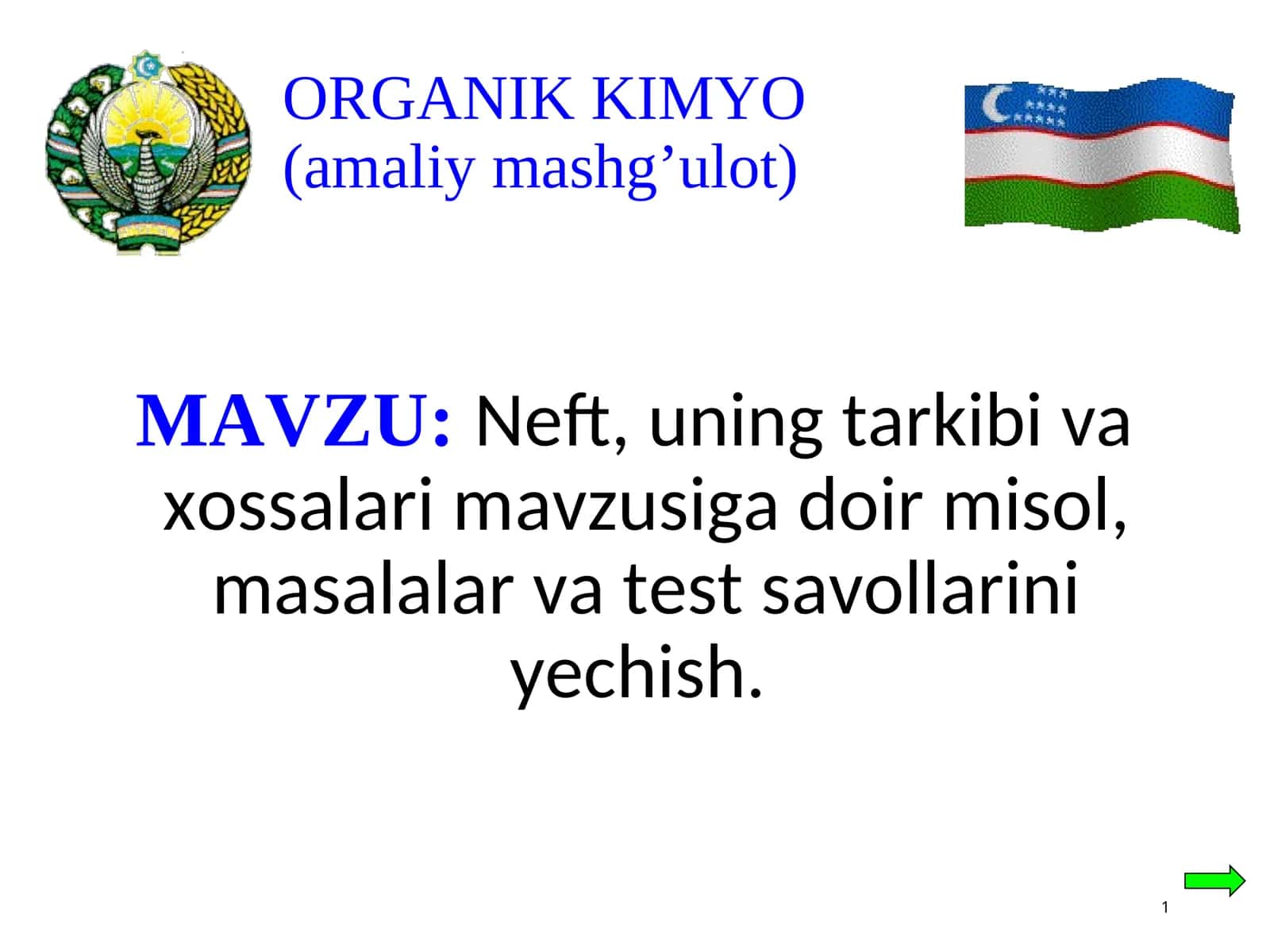 ORGANIK KIMYO(amaliy mashg’ulot) 1