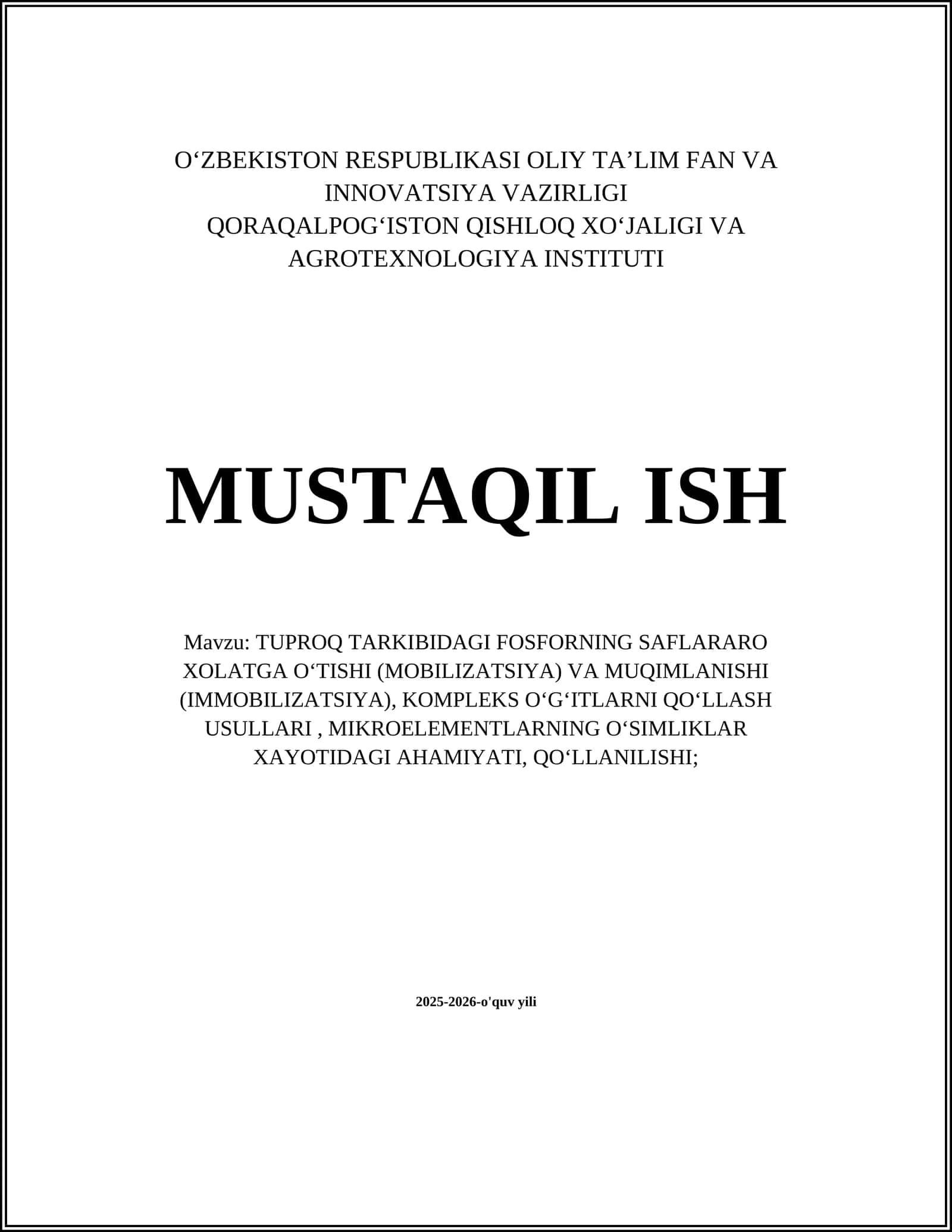 Fosforning mobilizatsiyalanishi va immobilizatsiyasi 1