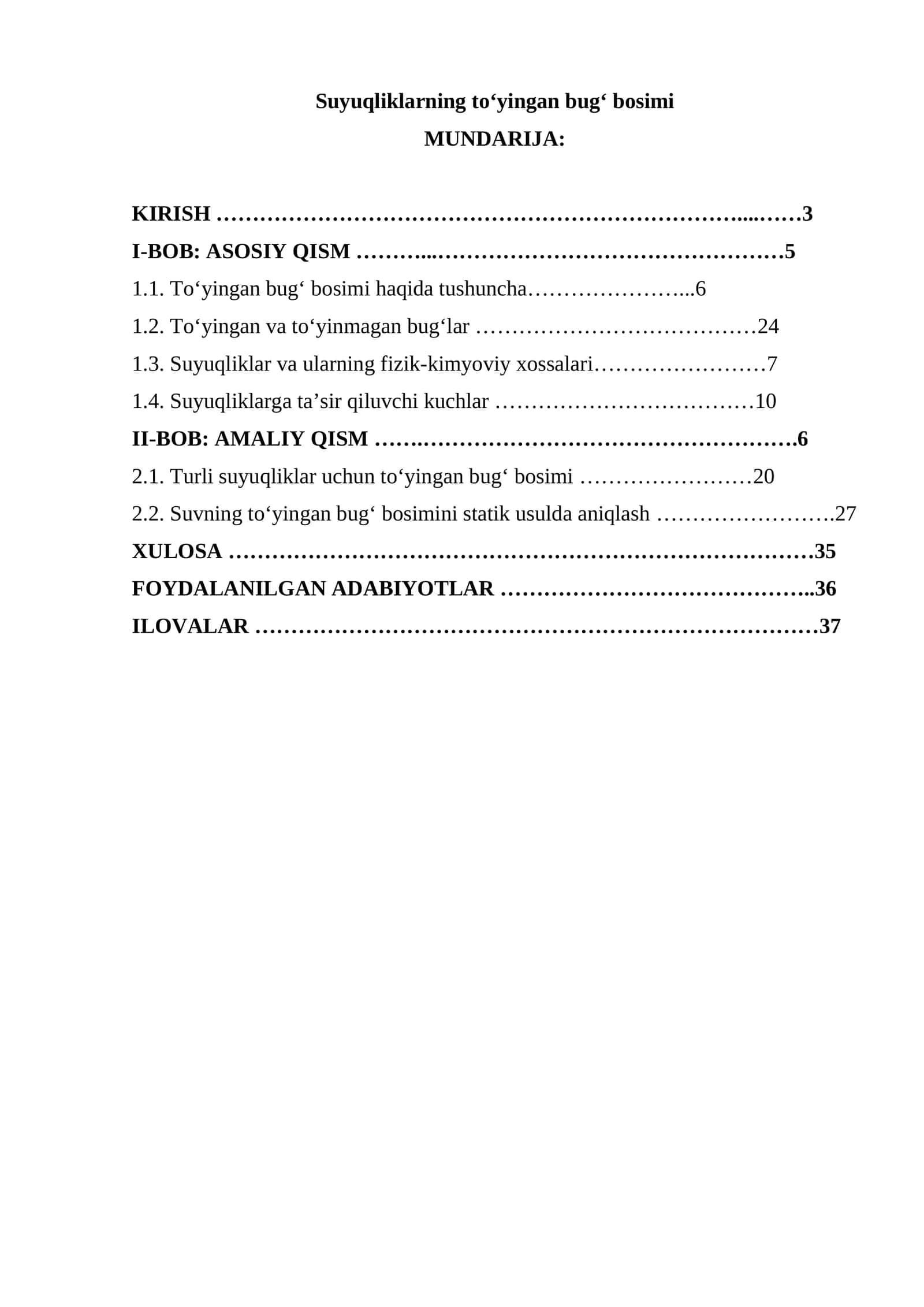 Suyuqliklarning toʻyingan bugʻ bosimi 1