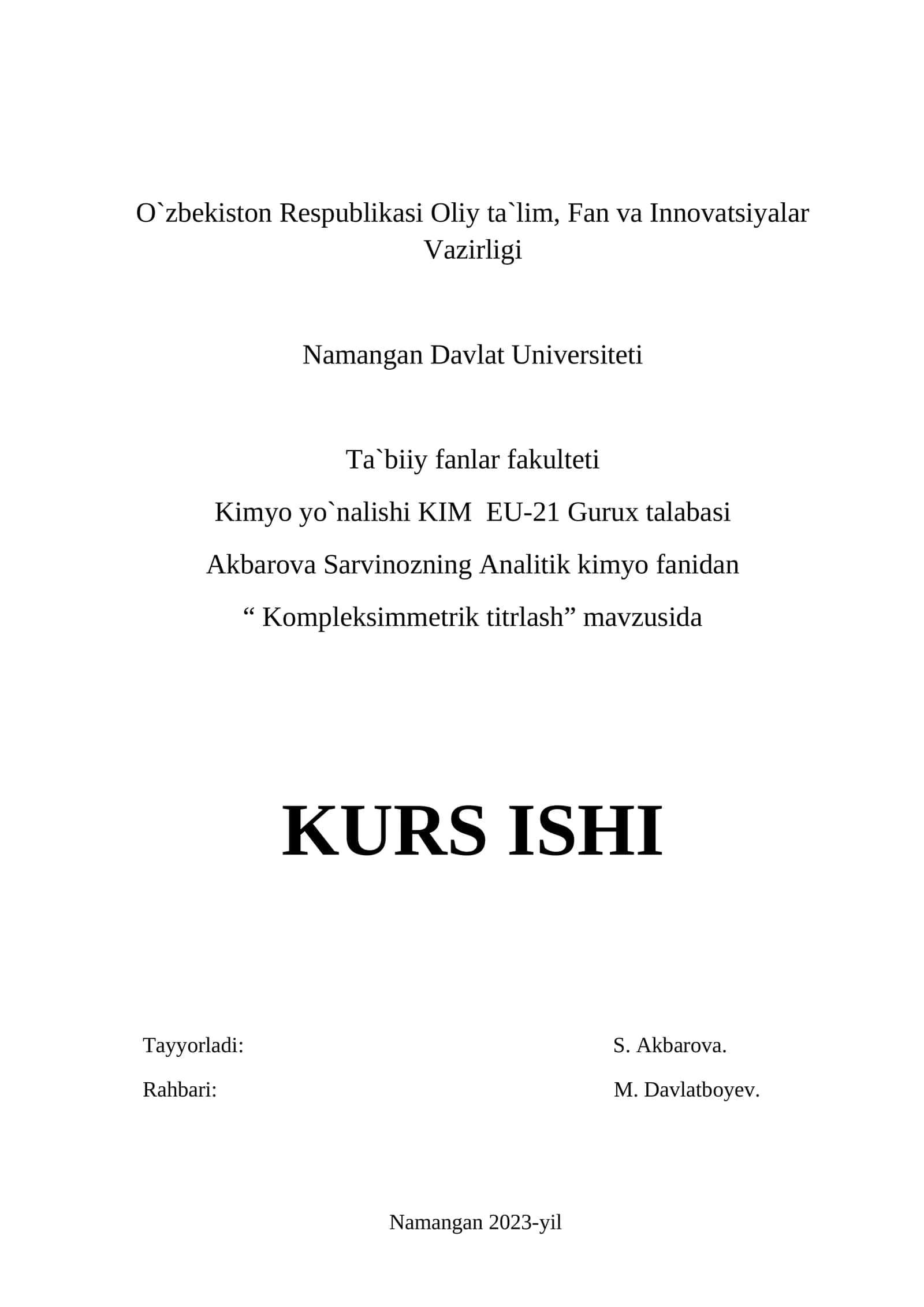 Kompleksimmetrik titrlash  KURS ISHI 1