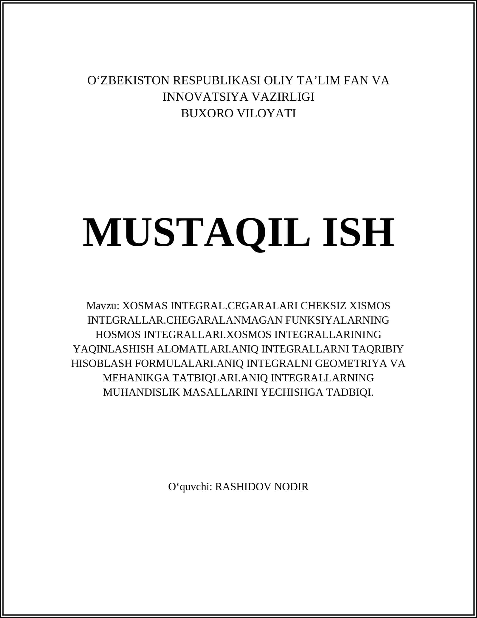 Xosmas Integral 1