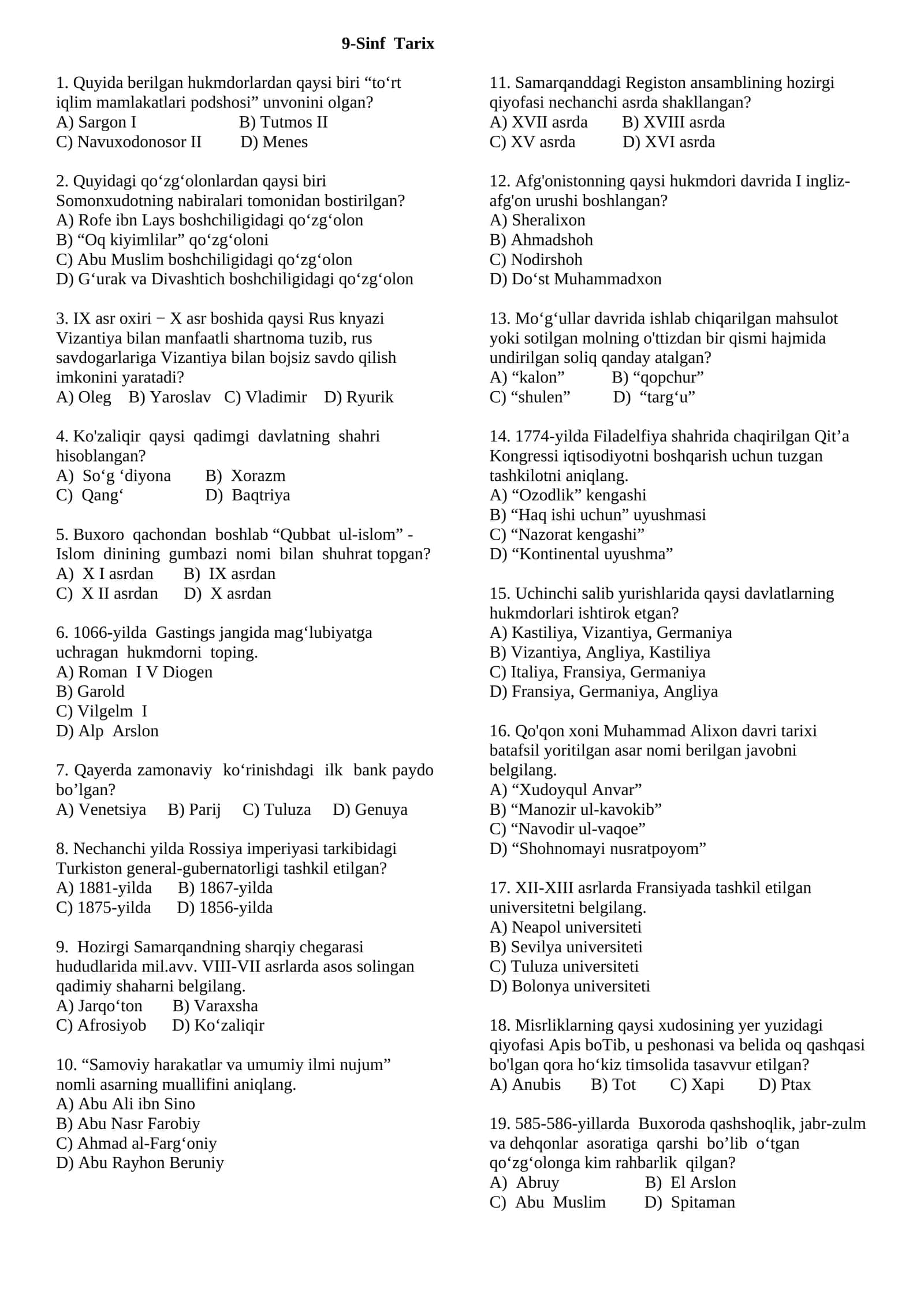 9-sinf-tarix olimpiada testlari 1