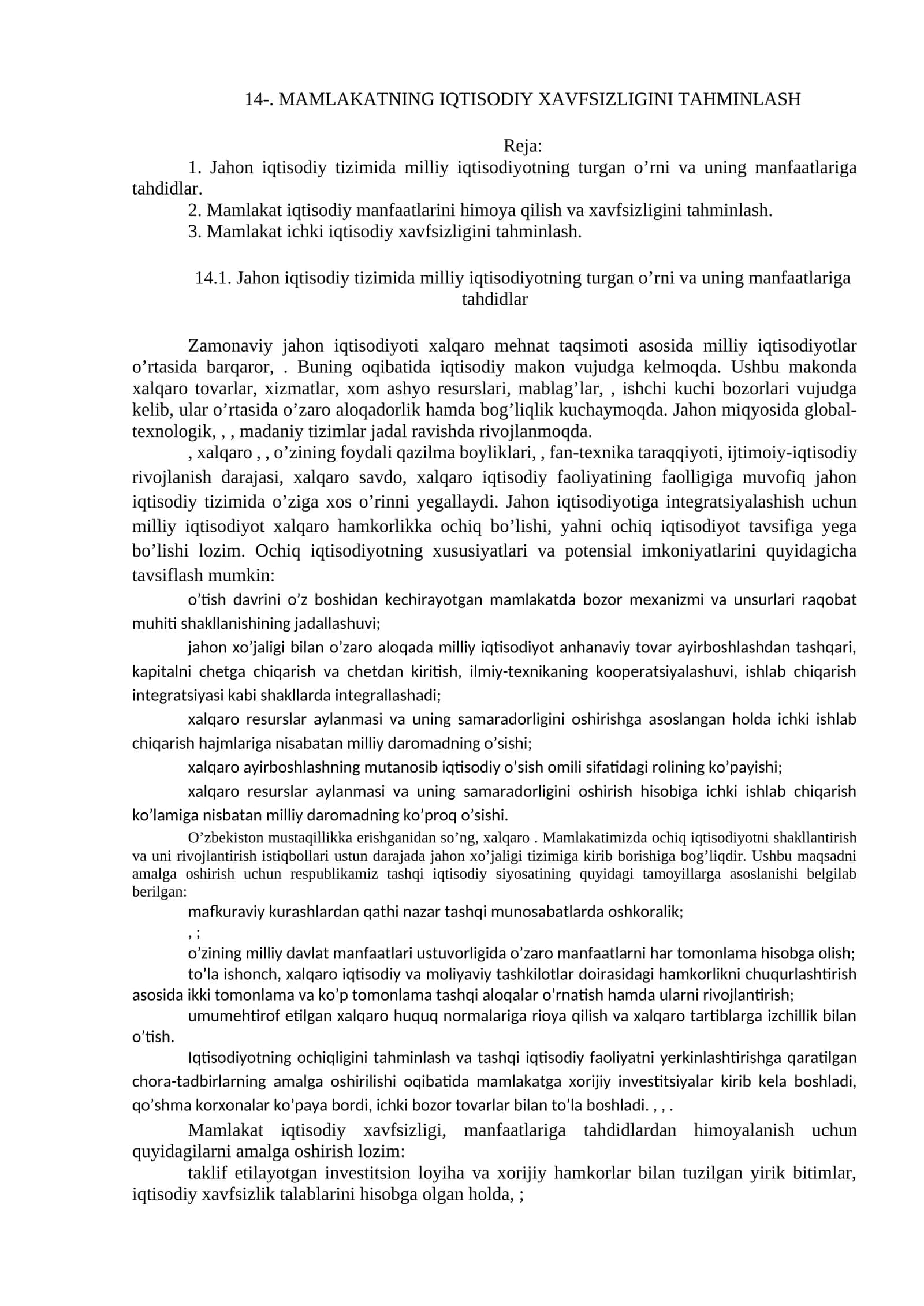 MAMLAKATNING IQTISODIY XAVFSIZLIGINI TAHMINLASH 1