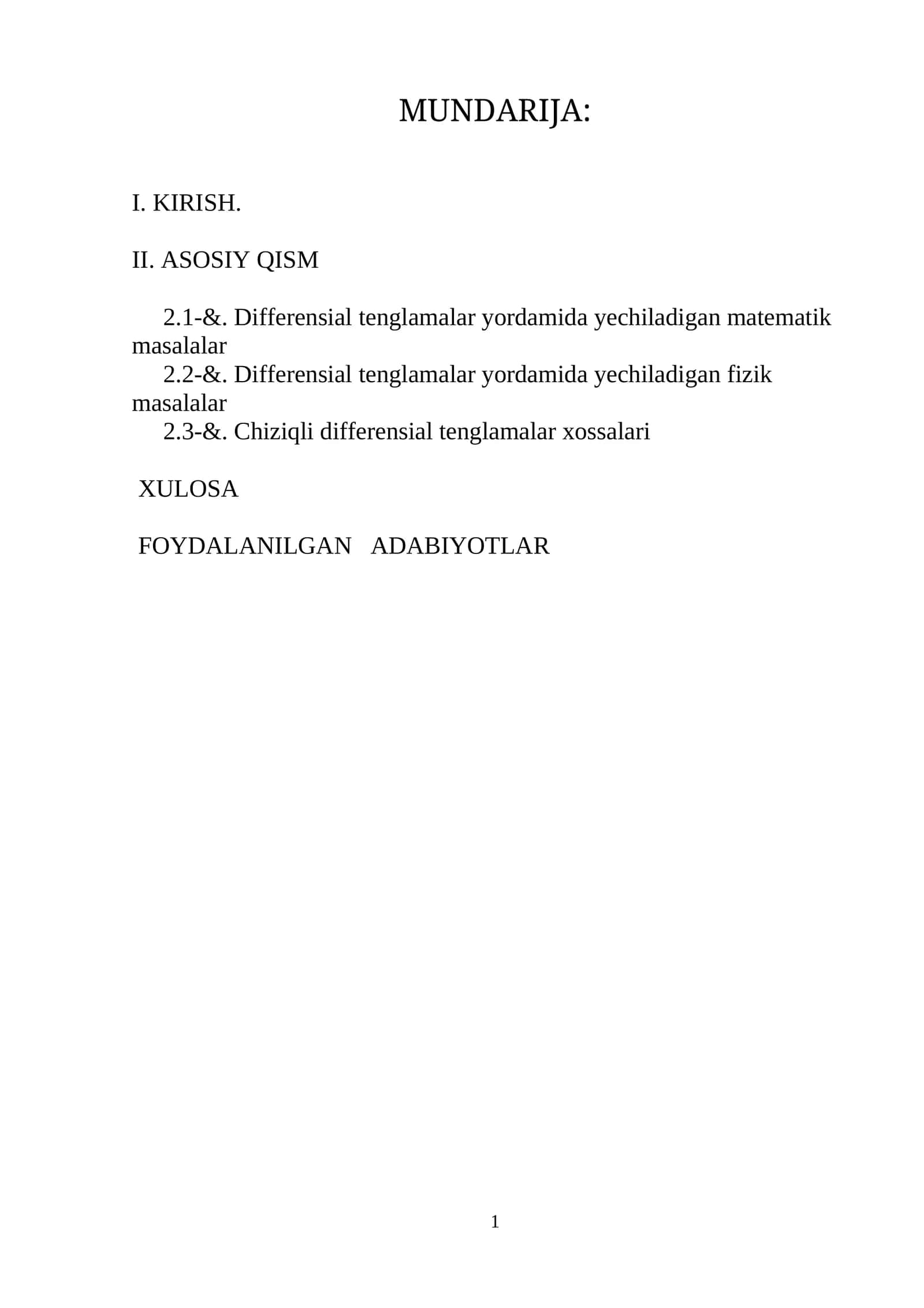Differensial tenglamalar yordamida yechiladigan matematik masalalar 1