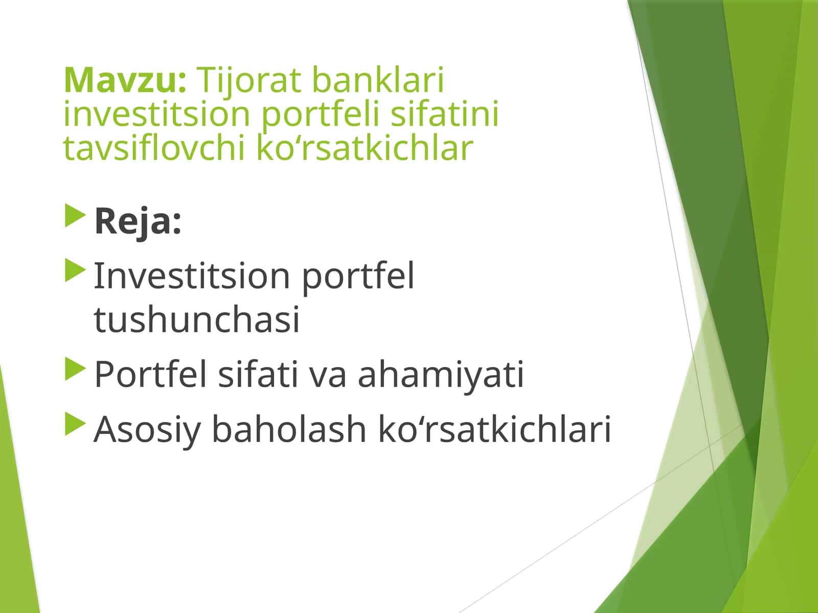 Tijorat banklari investitsion portfeli sifatini tavsiflovchi ko‘rsatkichlar 1