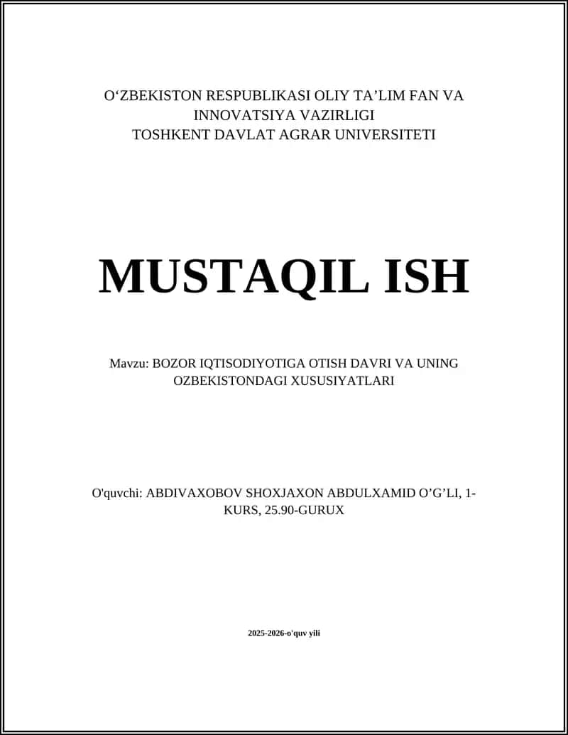 BOZOR IQTISODIYOTIGA OTISH DAVRI VA UNING OZBEKISTONDAGI XUSUSIYATLARI 1