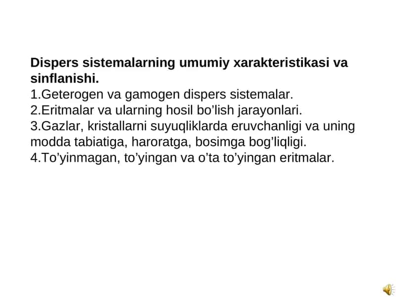 Dispers sistemalarning umumiy xarakteristikasi va sinflanishi 1