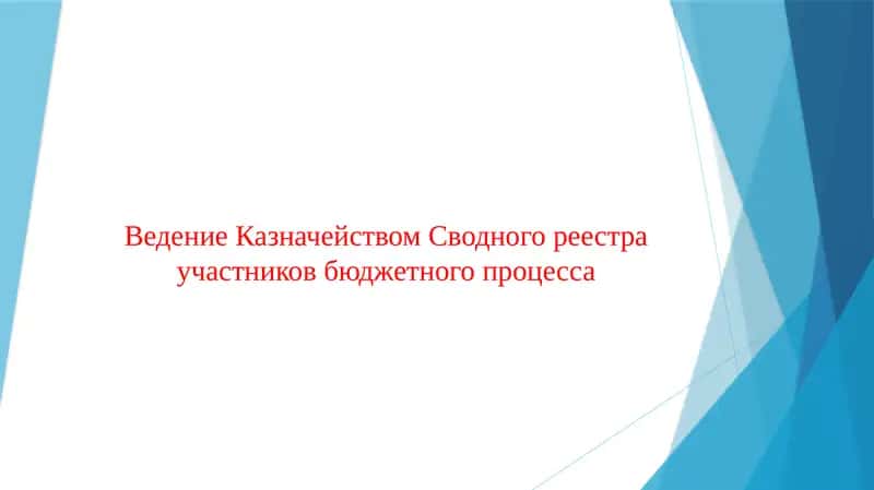 Ведение Казначейством Сводного реестра участников бюджетного процесса 1