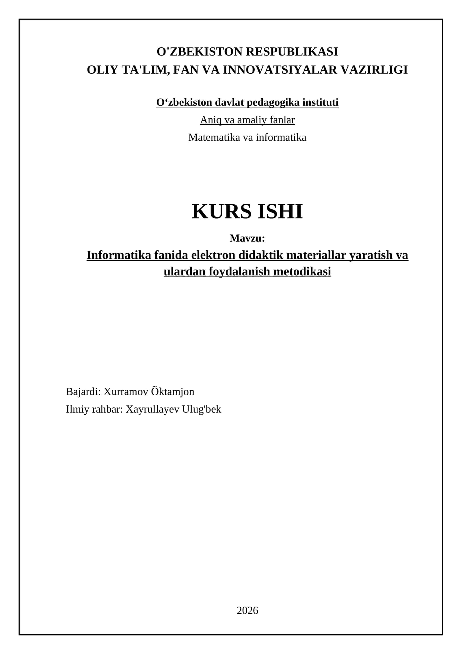 Informatika fanida elektron didaktik materiallar yaratish va ulardan foydalanish metodikasi 1