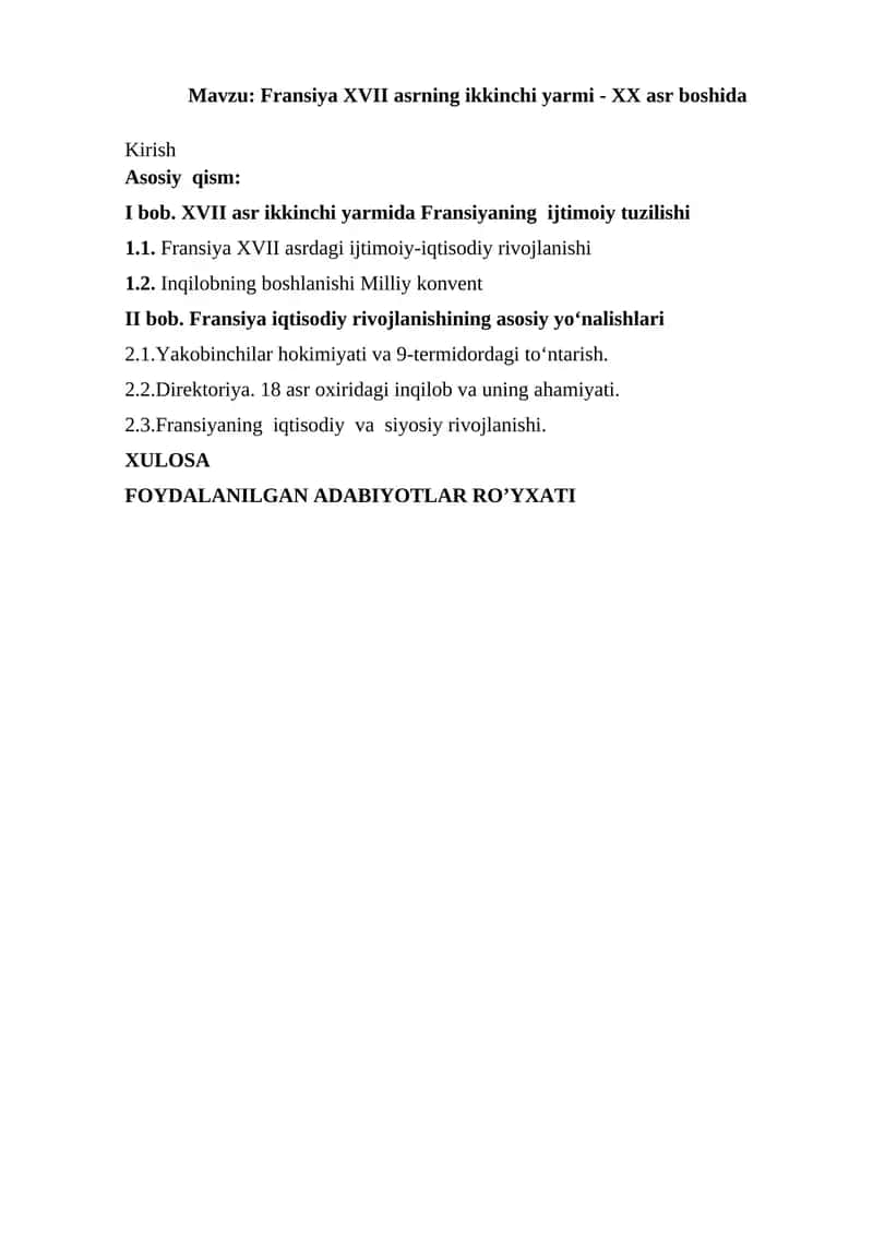 Fransiya XVII asrning ikkinchi yarmi - XX asr boshida 1