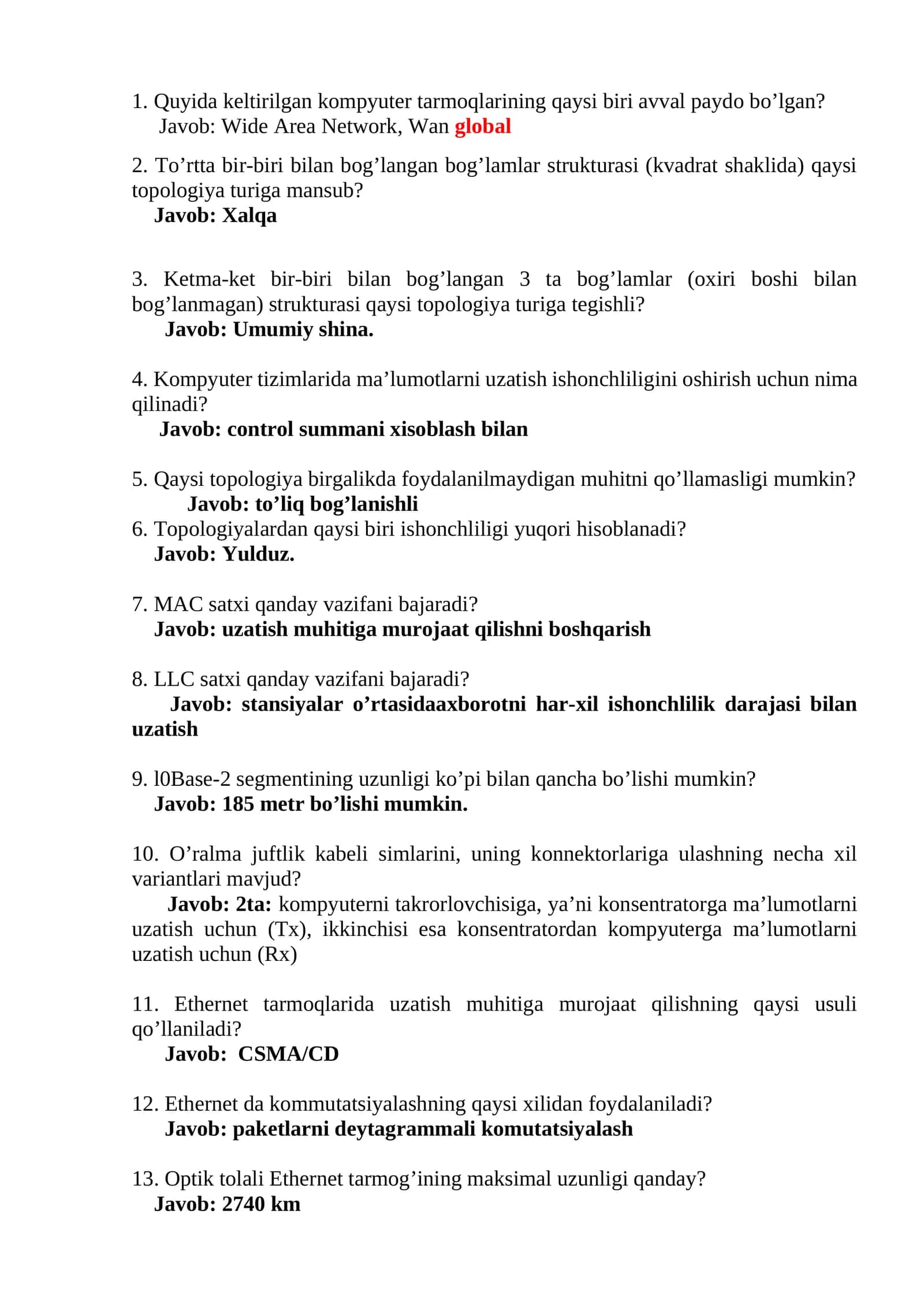 Wide Area Network (WAN) haqida savollar va javoblar 1