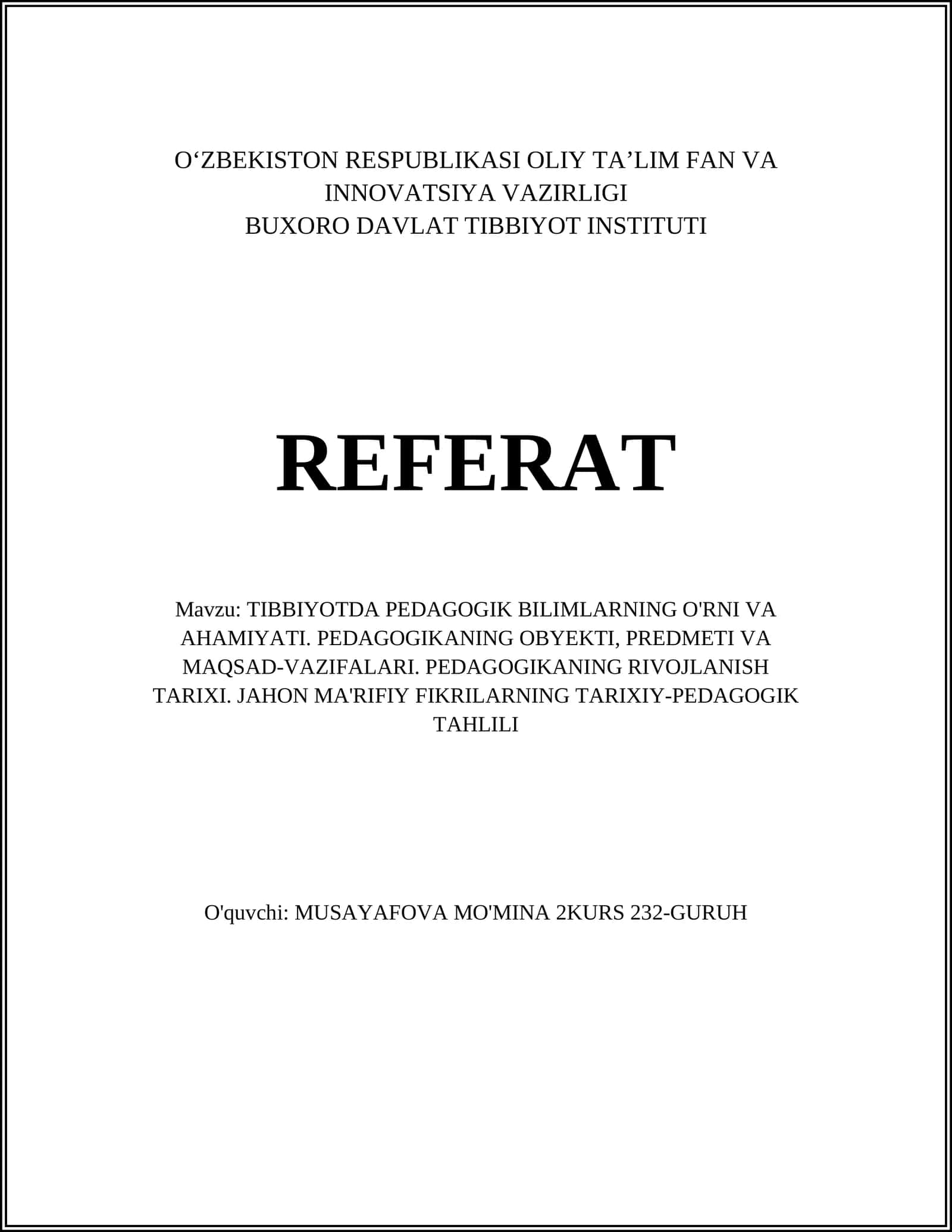TIBBIYOTDA PEDAGOGIK BILIMLARNING O'RNI VA AHAMIYATI 1