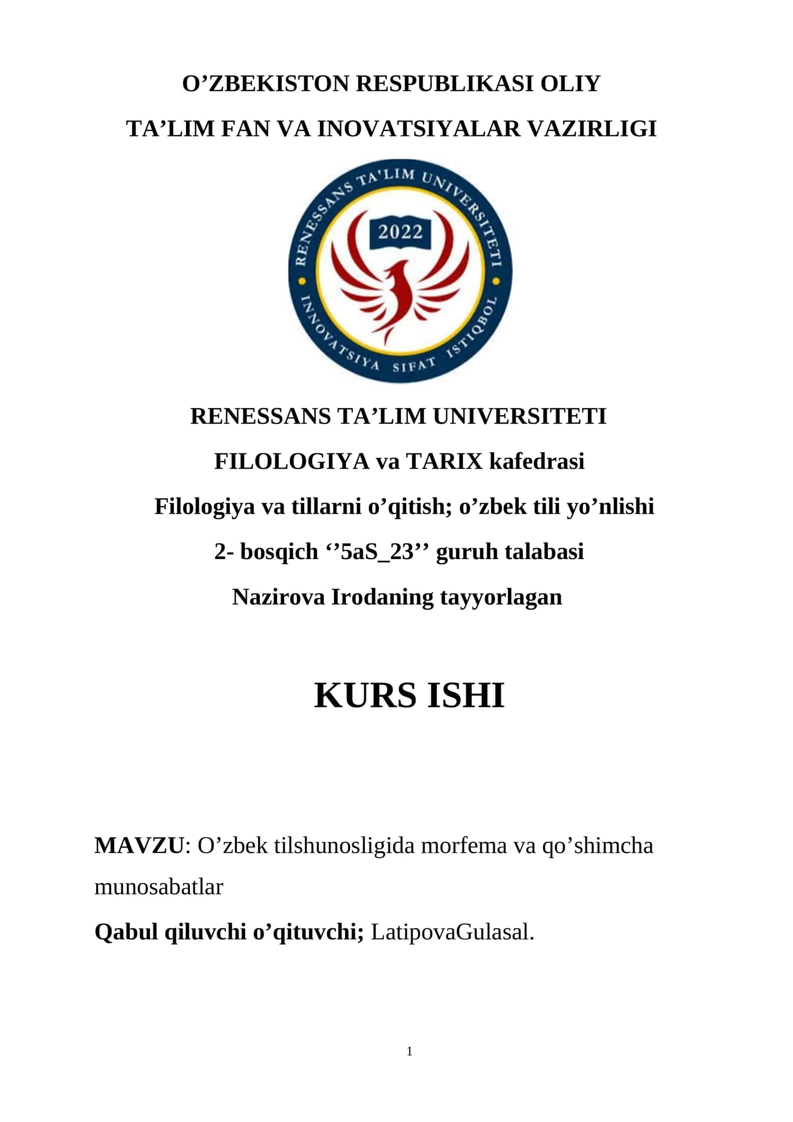 O’zbek tilshunosligida morfema va qo’shimcha munosabatlar 1