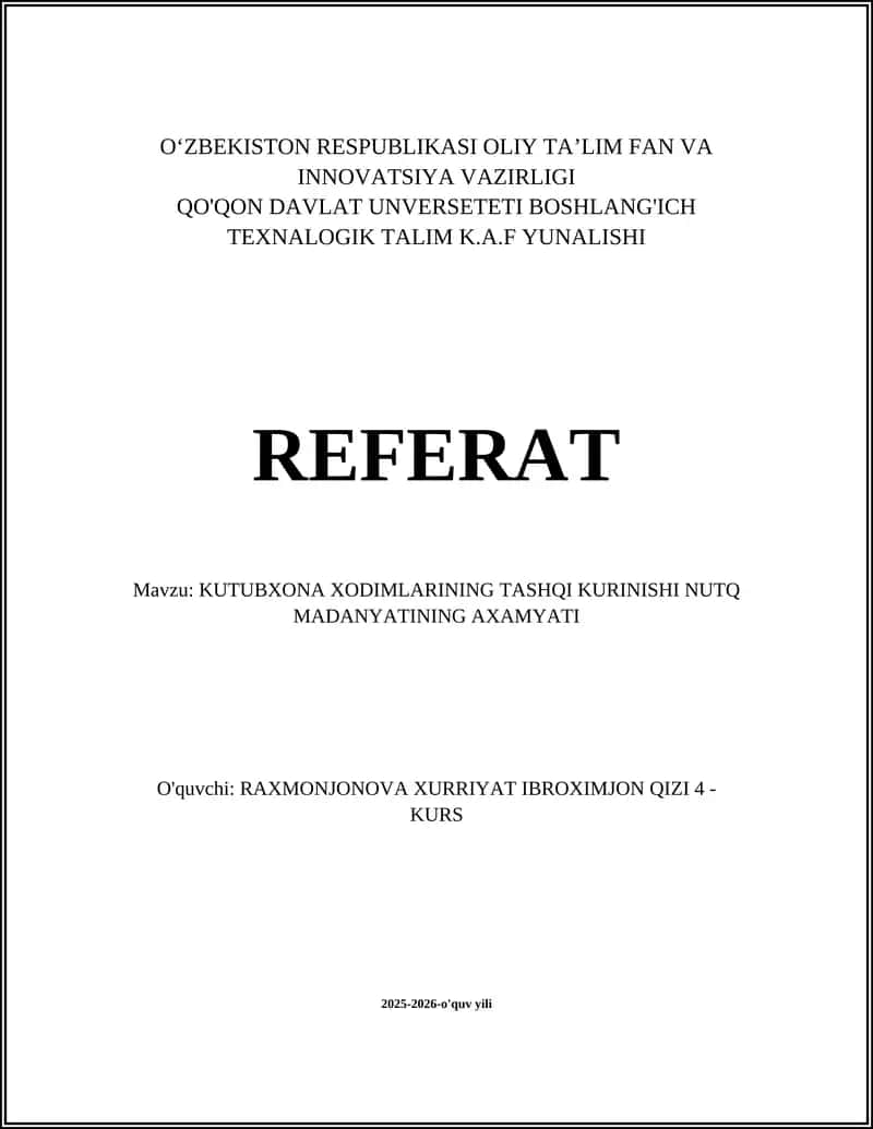Kutubxona xodimlarining tashqi ko'rinishining kutubxona obro'siga ta'siri 1